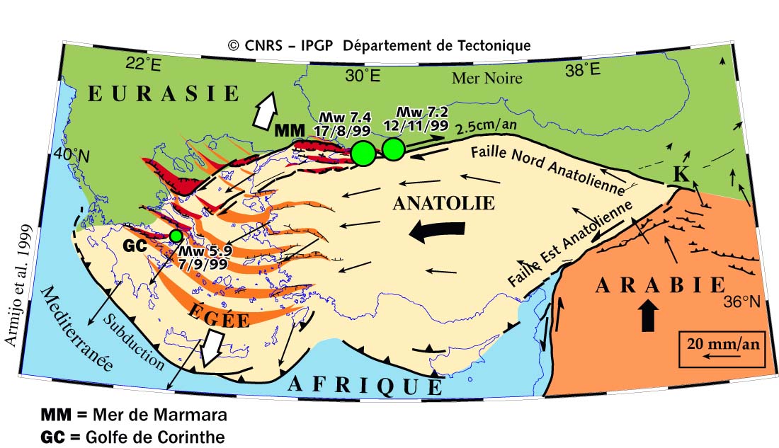 Tectonic faults active in Turkey (Armijo, IPGP, France)